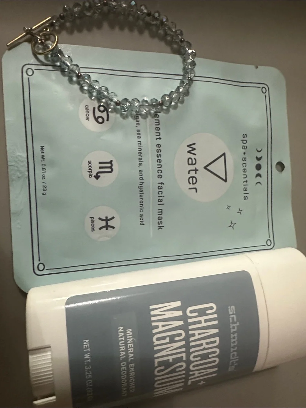 Sea Siren / Pisces self care bundle bead bracelet in blue, deodorant, face mask